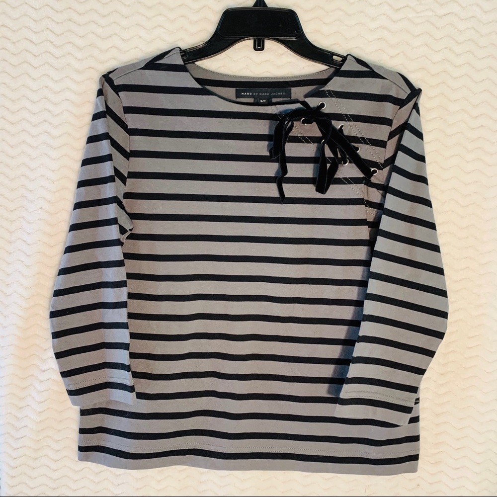 Marc By Marc Jacobs Gray Black Striped Top Size S